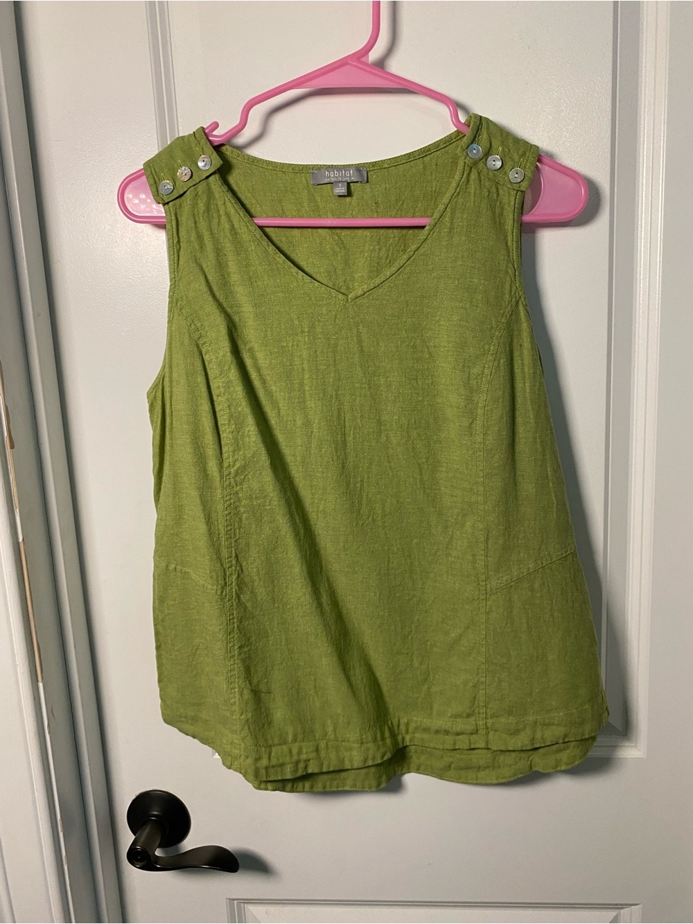 Habitat Olive Green Sleeveless V-Neck Linen Blend Top